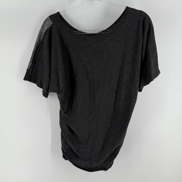 Espresso T Shirt Womens XL Heather Charcoal Side Ruched Embellished Top Casual - Picture 2 of 4